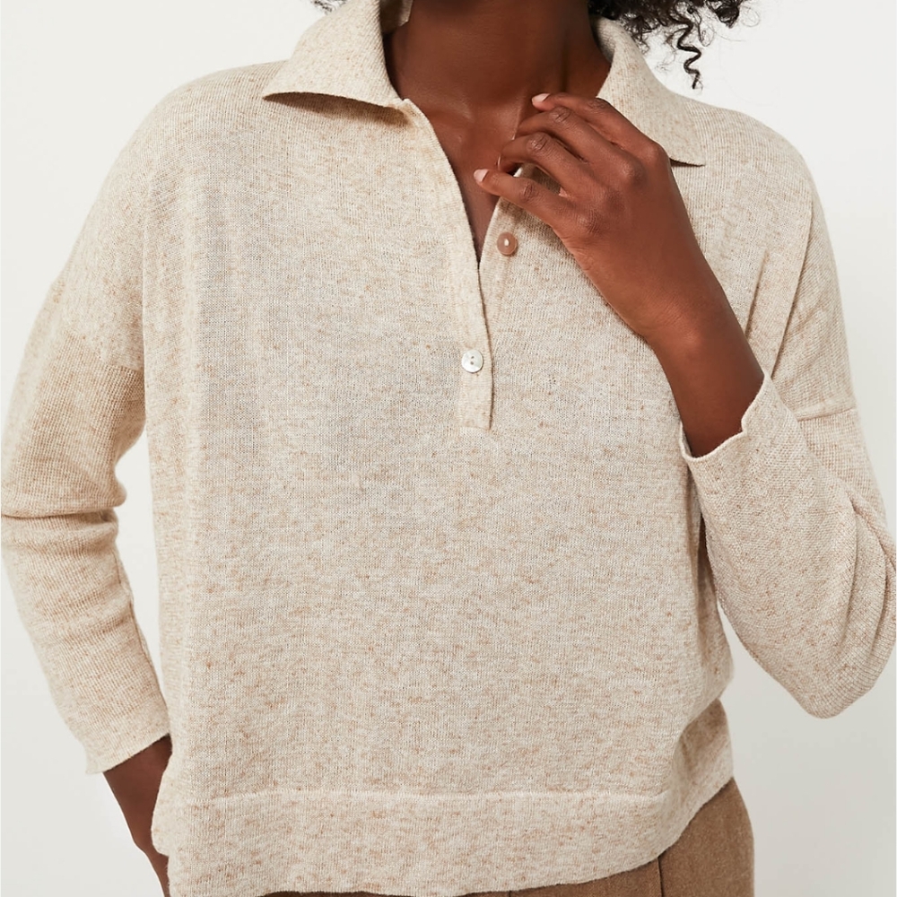 Women's Tuckernuck Clayton Tencel/ Linen Knit Tan Polo,‎ Casual, Size M/L